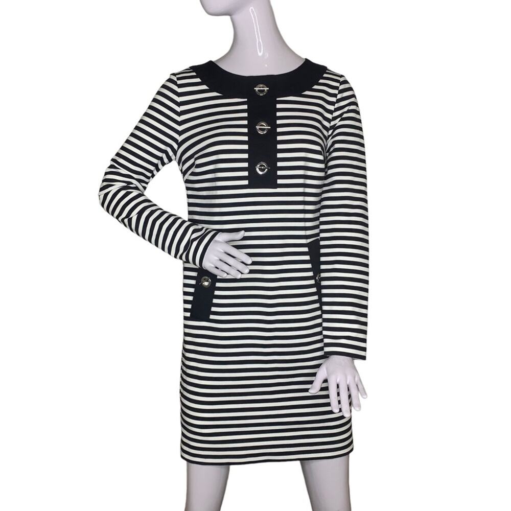 Michael by Michael Kors Women Dress Long Sleeve Size S Stripped Black an…